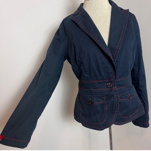 Moschino Jeans Navy Red Stitching Poplin Jacket Blazer size 10 (364) - Picture 5 of 10